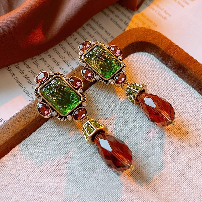 Elegant Knot Diamond Embedded Enamel Flower Earrings Vintage Court Style Women's Fashion Jewelry Personality Trend