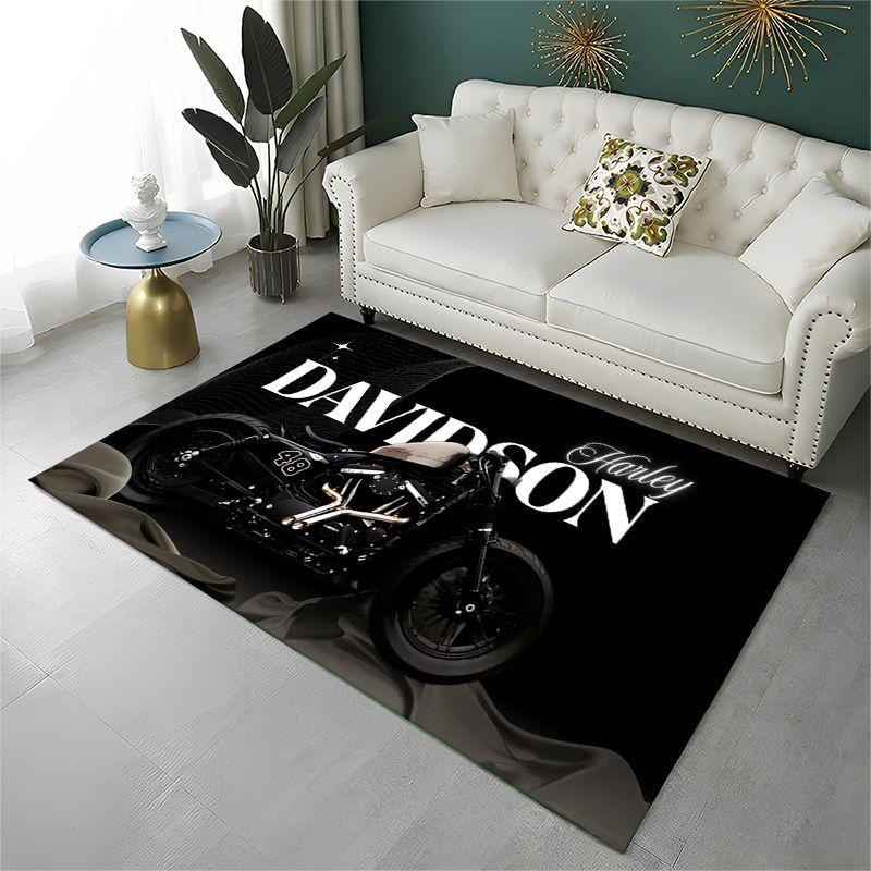 Retro H-Harleys Racing Moto Rutschfester Teppich für Wohnzimmer, Schlafzimmer, Spielzimmer, Weiche Teppichbodenmatte Heimdeko Teppich Kinderzimmer