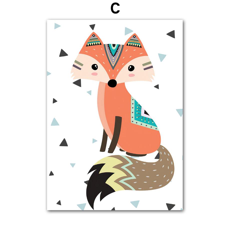 kawaii Bear Deer Owl Fox Monkey Feather Nursery Animal Posters And Prints Wall Art Canvas Painting Pictures Baby Kids Room Decor