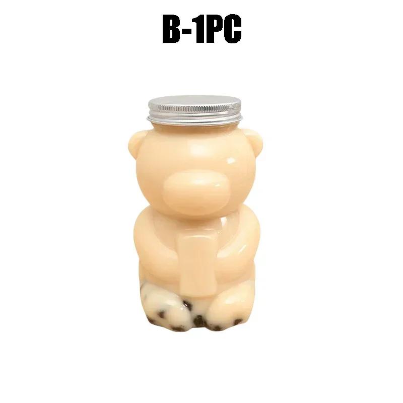 Disposable PET 500ml Cute Bear Design Milk Tea Bottle Transparent Juice Bottle Cartoon Bear Portable Juice Yogurt Bottle