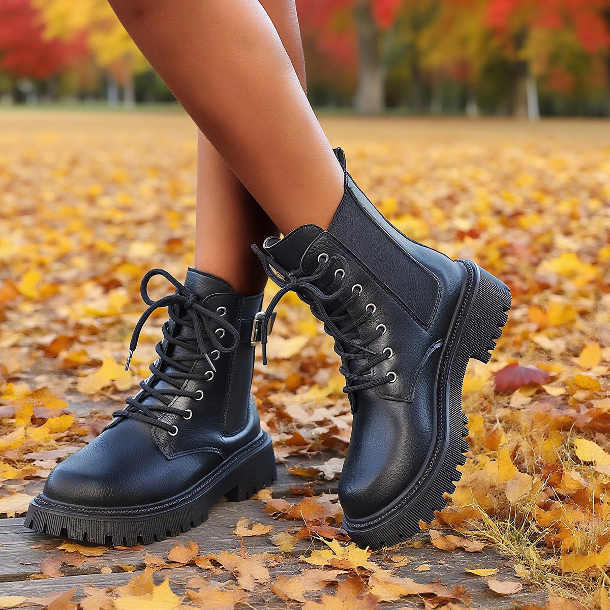 

Boots Women High Top Boots High Quality Women Leather Shoes Fashion Outdoor Sneakers Lace Up Non-Slip Ankle Boots for Couple 201 43