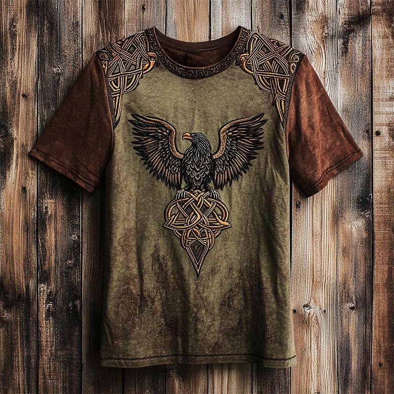 Pánské Vintage Severský Havraní Totemový Potisk Ležérní Tričko s Krátkým Rukávem Nadměrná Velikost Kulatý Výstřih Tričko s Krátkým Rukávem Letní Dámské Tričko Top