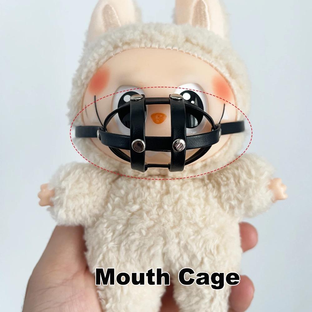 20CM Baumwollpuppe Mundkorb Beißstopp Lederriemen Gürtel Beinbekleidung Halskette Halsband Baumwollpuppenzubehör FÜR 17cm Labubu