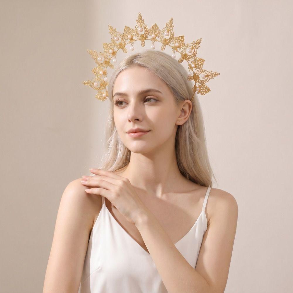 Baroque Sun Goddess Crown Vintage Baroque Tiara Headband Goddess Headpiece Stage Performance