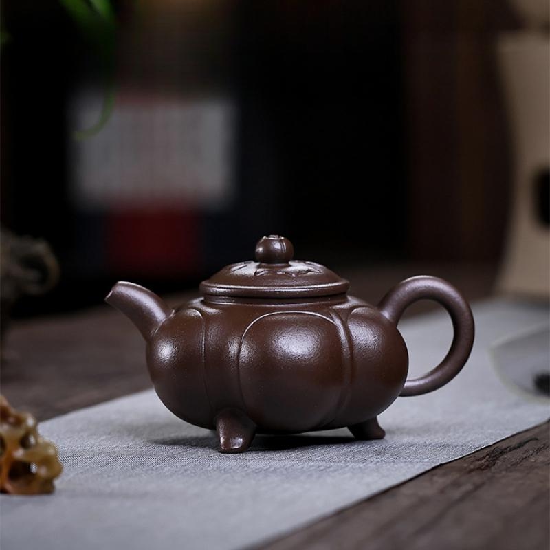 300ml Antique Yixing Purple Clay Teapots Handmade Tripodia Ruyi Pot Raw Ore Purple Mud Tea Soaking Kettle Zisha Tea Set Cafes