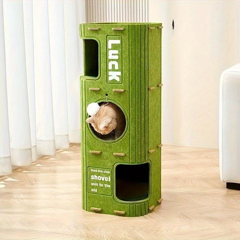 3-Level Cat Climbing Frame with House Hole - Multifunctional Felt Cat Bed Nest, Space-Saving Detachable