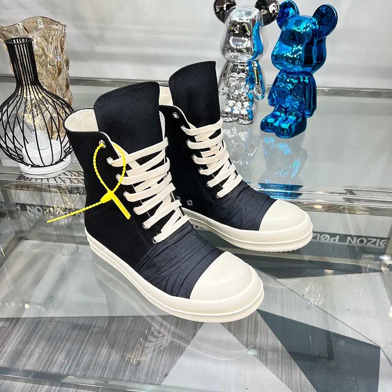 Codzienny Wysoka Jakość Czarny Projektant Męskie Skórzane Buty Ro Pentagram Gruba Podeszwa Zamek Płaskie Płócienne Luksusowe Damskie Botki Trampki