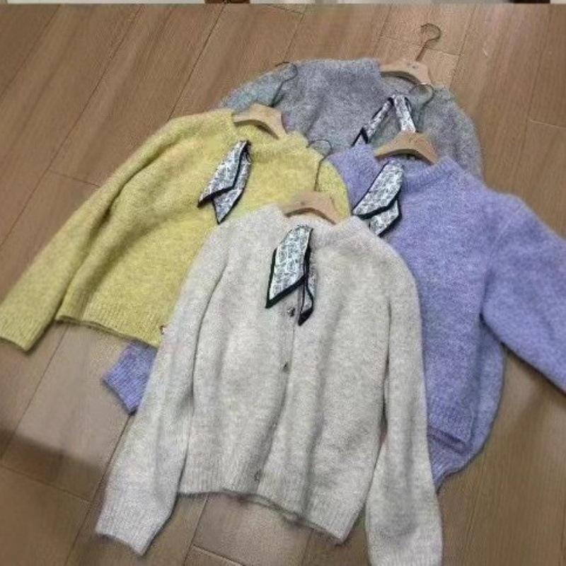 Seiden-Patchwork-Strickjacke - Damen Herbst/Winter Koreanischer Stil, Lockere Passform, Rundhalsausschnitt