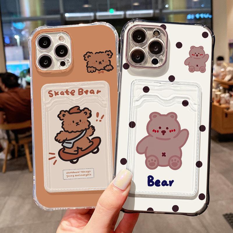 Niedliche Bären Handyhülle Für iPhone 15 Hülle für iPhone 11 12 13 14 16 15 Pro Max 7 8 Plus XR X XS SE Weiche Kartenfach Transparente Hülle
