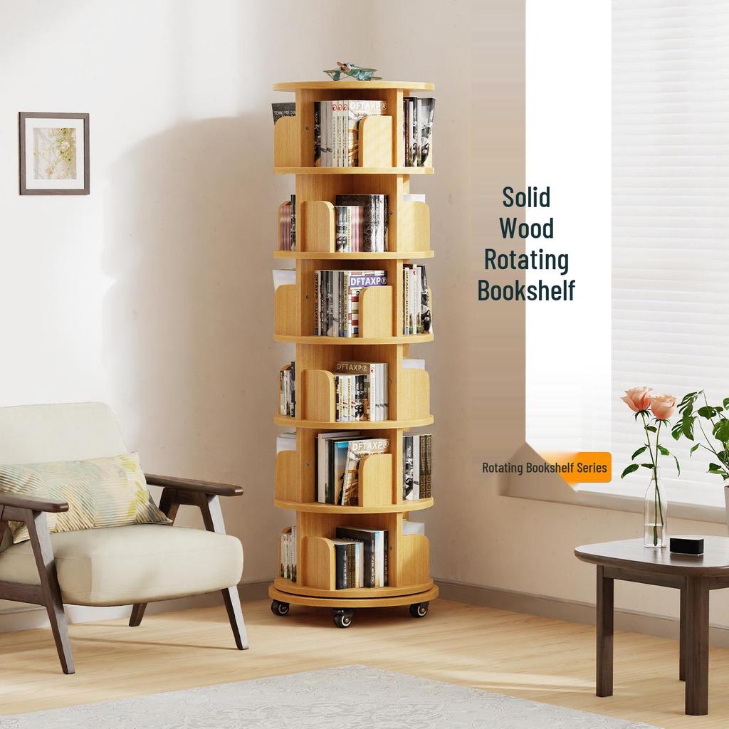 360° Rotating Solid Wood Bookshelf for Children's Room