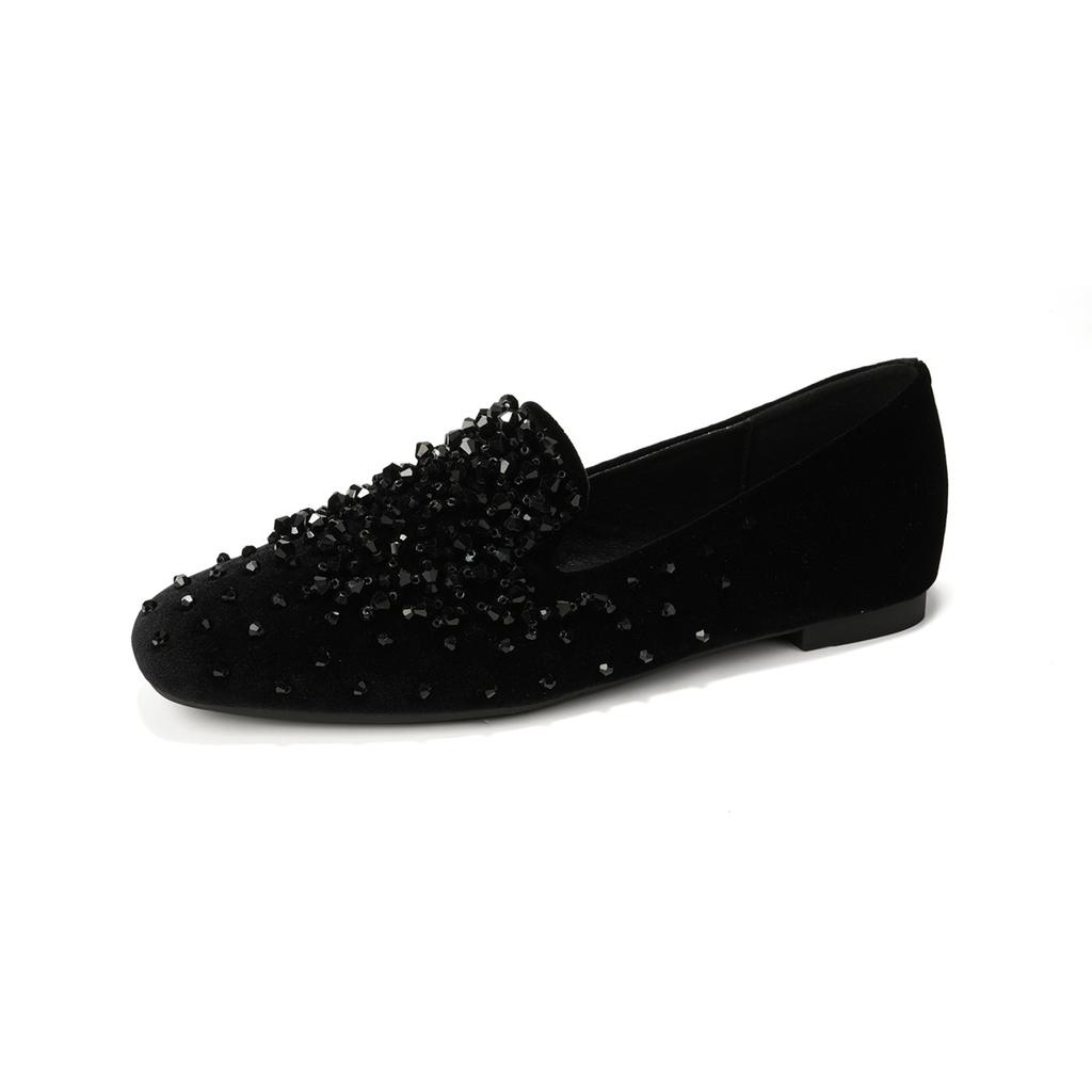 Strass Einzelne Schuhe Damen 2026 Frühling und Herbst Flachboden Französische Ballett Damenschuhe Flache Öffnung Ein Pedal Loafer