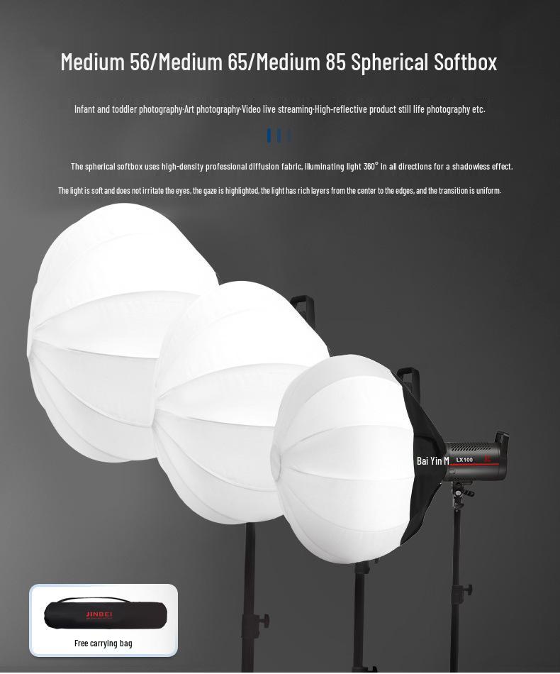 8K Gold 56CM/65CM/85CM Spherical Softbox: Portable Photography Light Ball Cover