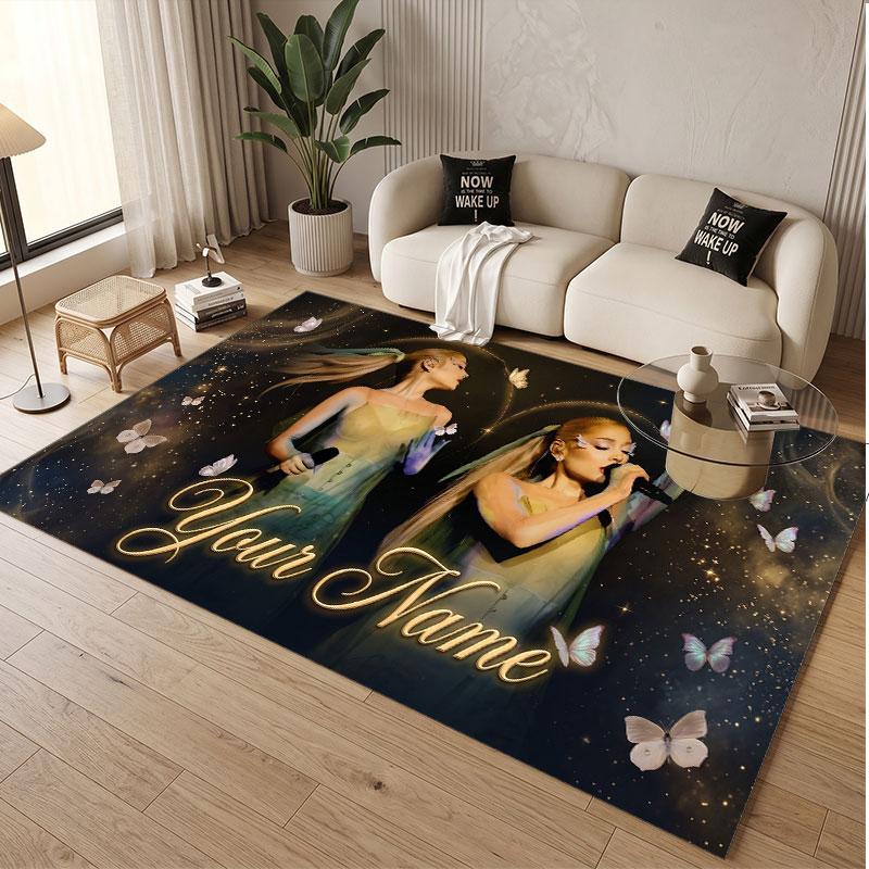 Custom Name Crystal Velvet Rug,Ariana Grande Comfortable Anti Slip Floor Mat For Room Decoration