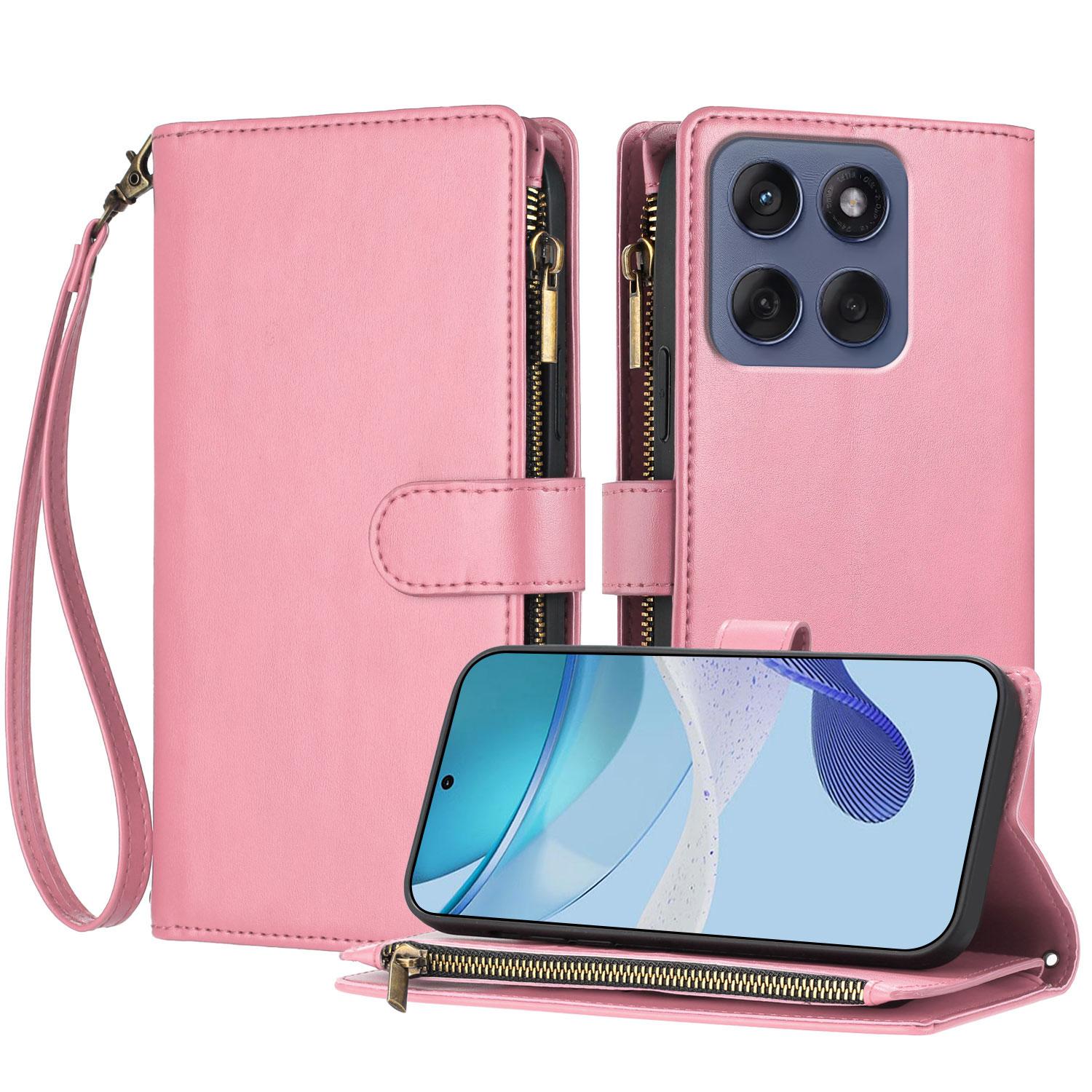

For Motorola Moto G56 5G Leather Case Zipper Wallet Stand Shockproof Phone Cover with Wrist Strap