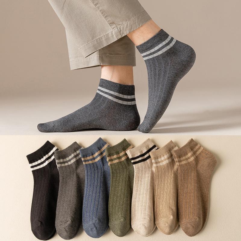 Men Spring and Summer New Two Bar Simple Sports Cotton Breathable Sweat Absorbing Short Tube Socks