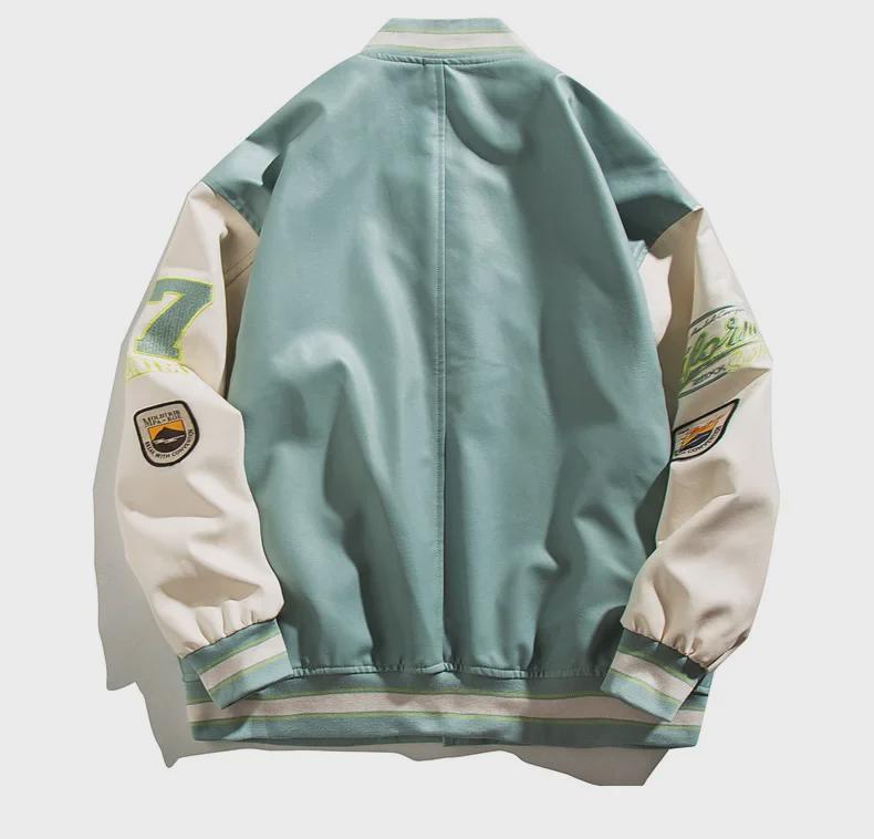 Men's Spring & Autumn Embroidered PU Leather Baseball Jacket