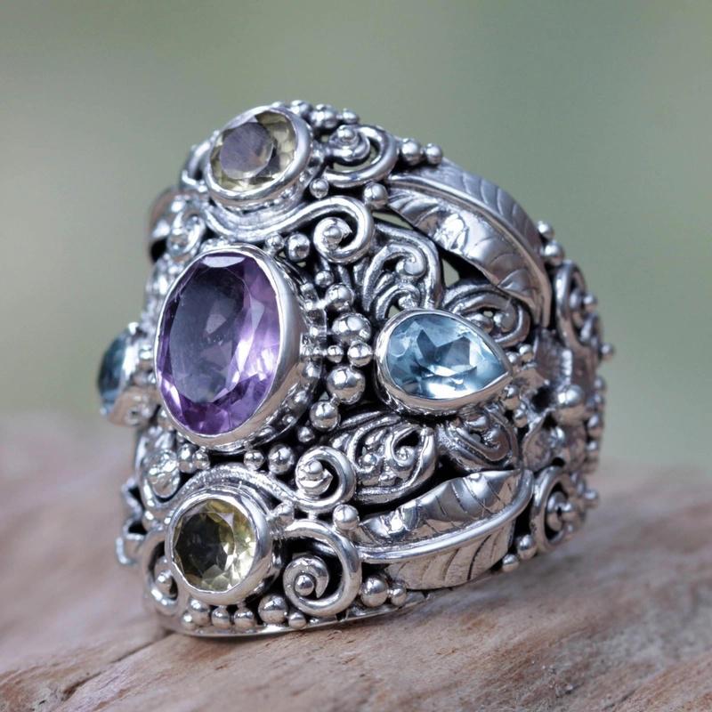 Huitan Vintage Women CopperColor Ring with Multiple Colors Bright CZ Engrave Design Accessories for Party Daily Female Jewelry