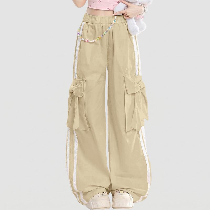 ZANZEA Women Casual Elastic Waist Loose Splice Long Pants M абрикосовый