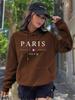PARIS Graphic Letter Hoodies Women's Hooded Sweatshirt Pullover Top Aesthetic Y2K Street Sport Clothing Woman Hoodie PINK BLACK