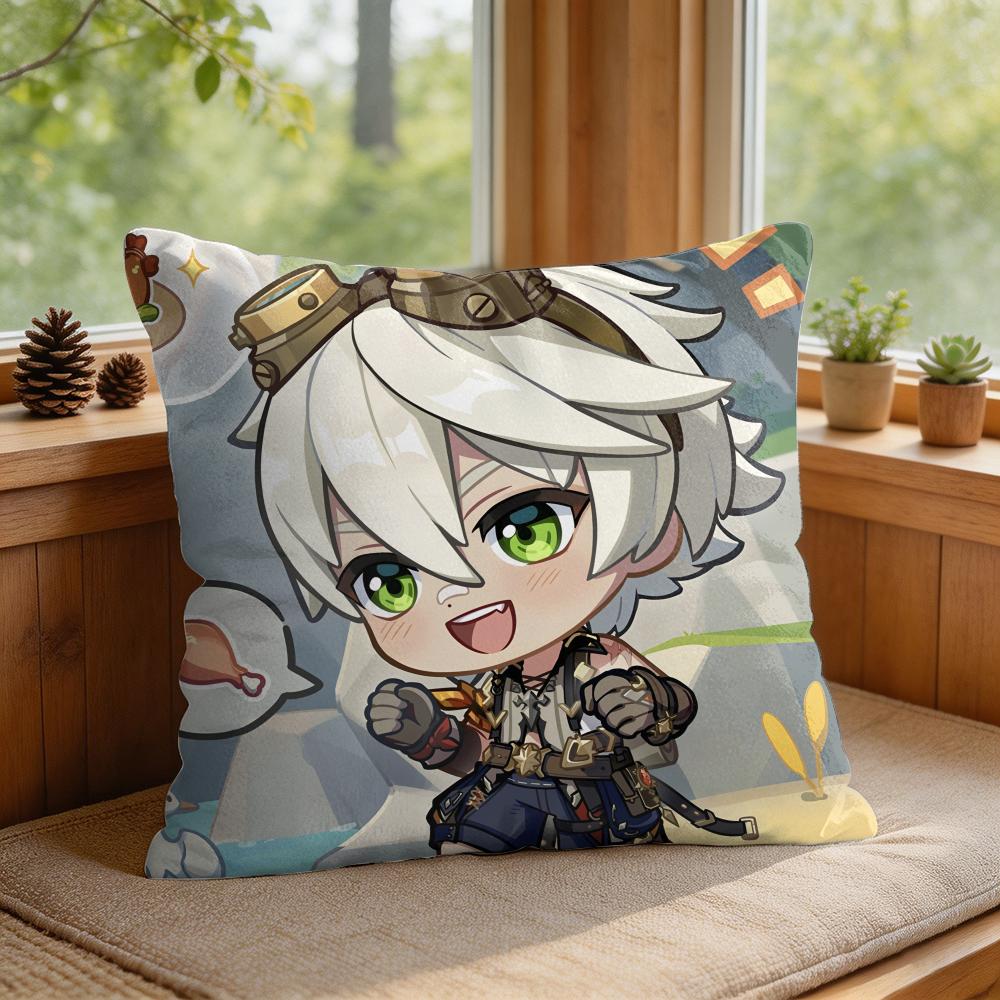 Bennett Cute Genshin Impact Cushion Cover Square Short Plush Pillow Case Living Room Sofa Home Decor Funda X