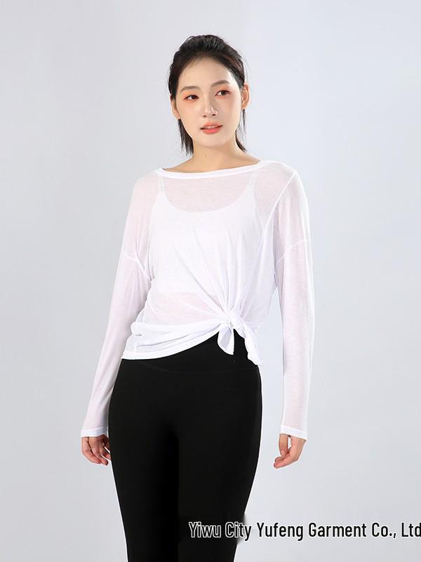 Dámské volné dlouhé triko na jógu - Lehké, prodyšné, zeštíhlující a s ochranou proti slunci