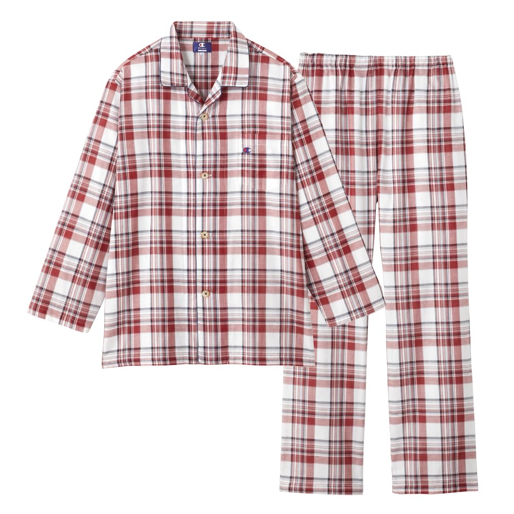 Champion Cotton Long Sleeves and Dyed Double OJ4124 Men's 100% Loungewear, Pants, Gauze, Red,