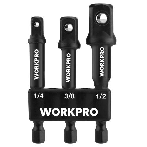 

WORKPRO Impact Grade Socket Adapter Set, 3-Piece Set, Extension Bits, 6.35mm, 9.5mm, and 12.7mm Drives, 6.35mm Hex Shank, Heat-Treated, High-Strength,