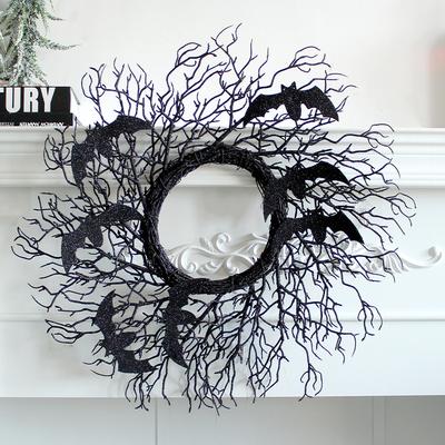 Zhongran Halloween Decorative Wreath, Black Dead Branch Bat Rattan Ring, Window And Door Hanging Party Props