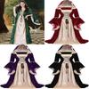 Medieval Vintage Court Dress With Velvet Fabric And Puff Sleeves For Halloween Costume Enthusiasts