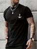Men's Summer Casual Loose Size 100% Cotton Anchor pattern Print Round Neck Short Sleeve T-shirt Top