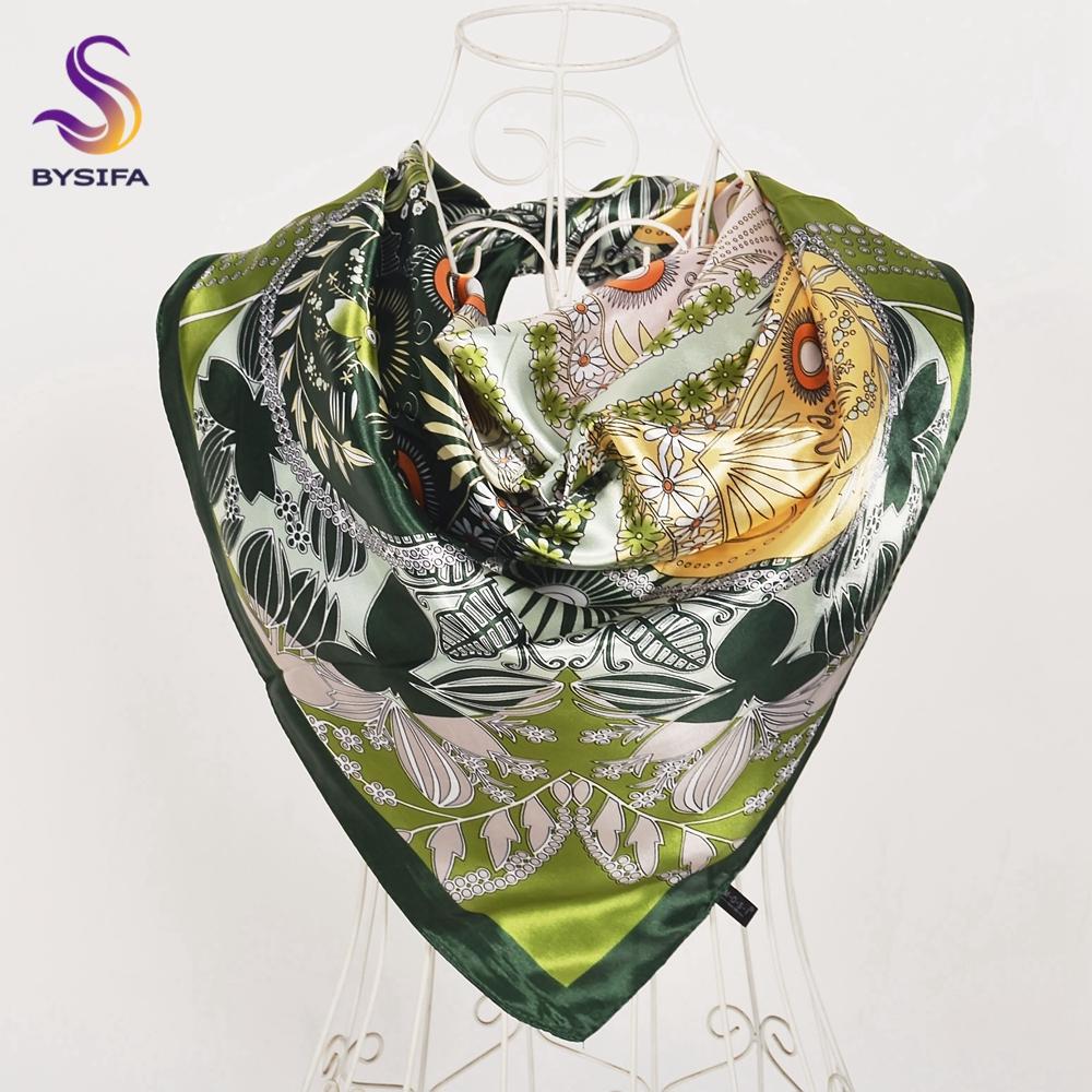 [BYSIFA] Ladies Sweet Pink Purple Square Scarves Autumn Winter Satin Scarves Muslim Headscarves 90*90cm Crepe Satin Silk Scarf