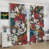 Light Blocking Floral Skull Printed Curtain Design Polyester Halloween Window Decor Gothic Home Set Of 2 Made With Rod Pocket Washable