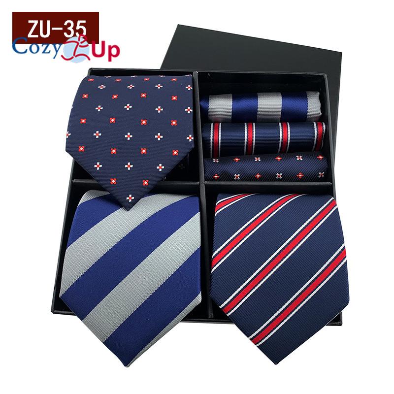 3pcs Necktie+3 Pcs Square Scarf  Men Two-piece Tie Set Wave Point A Tie Cufflinks Business Fashion Handkerchief Paisley