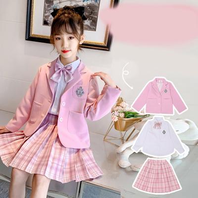 Mädchen Frühlingsanzug Set Stilvolles Kinderoutfit JK Uniform Prinzessinnenkleid Dreiteiliges Set