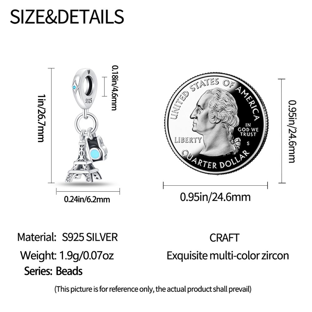 Original Copper Charms Luxury Tower Pendant Camera Beads Fit Bracelet Diy Women Making Delicate Gift