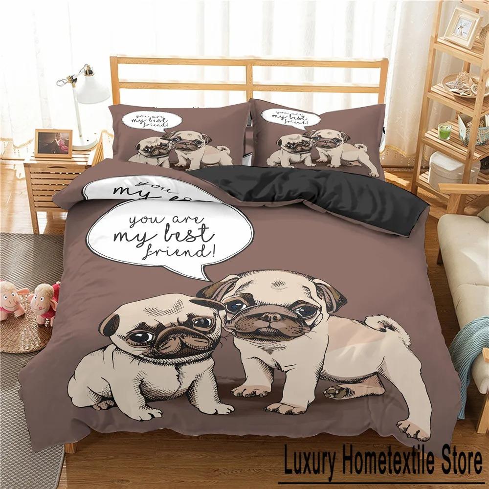 Cozy Lightweight King Queen 3d Cartoon Pug Dog Lovely Home Pet Puppy Pattern Size Cute Animal Theme Soft Comforter