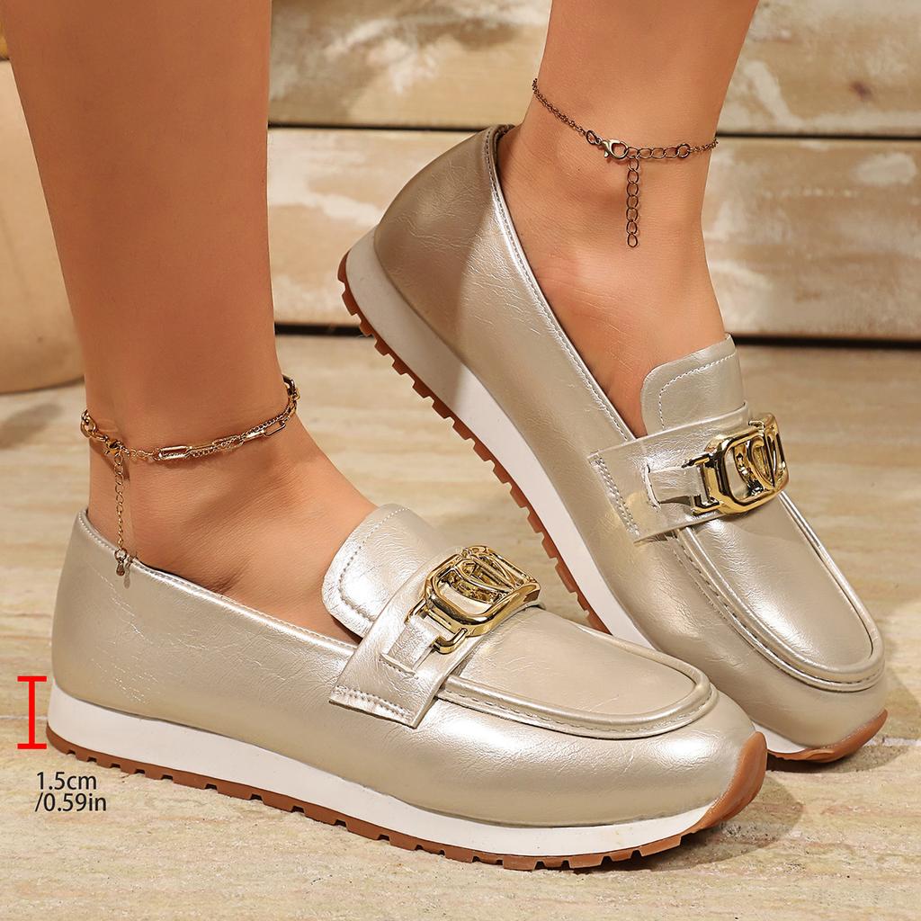 Brand Metal Buckle Pu Leather Loafers Shoes Women Summer 2026 Soft Sole Slip On Casual Shoes Flat Heel Driving Shoes for Women
