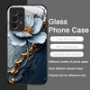 Elegante Lotus-Blumenmuster-Handyhülle aus gehärtetem Glas für Samsung Galaxy S25 Ultra S24 S23 Plus S22+ S21 S20 FE Hülle