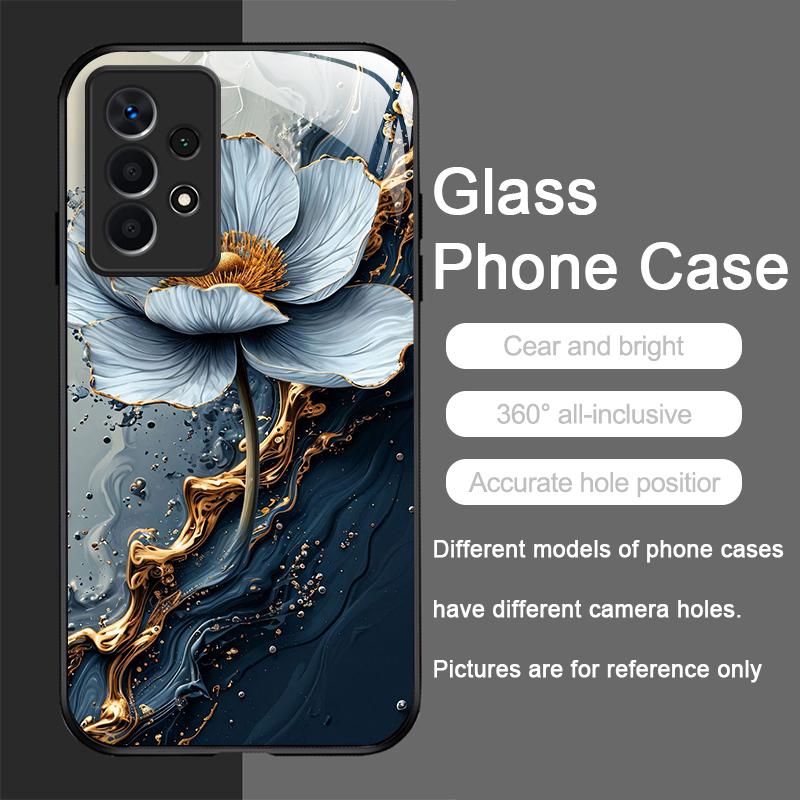Elegante Lotus-Blumenmuster-Handyhülle aus gehärtetem Glas für Samsung Galaxy S25 Ultra S24 S23 Plus S22+ S21 S20 FE Hülle