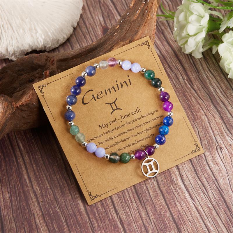 Minimalist Colorful Natural Stone Beaded Bracelets for Women Men  Handmade 12 Constellation Zodiac Sign Bracelets Jewelry