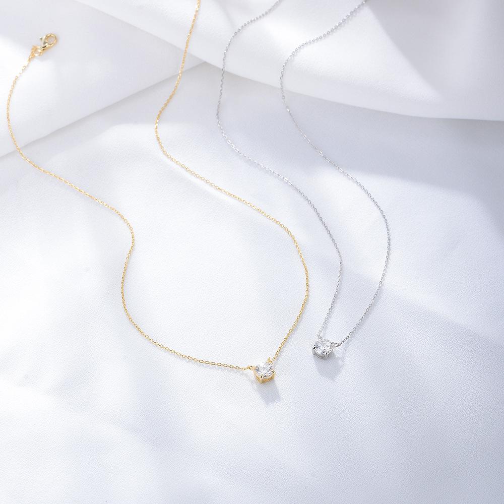 Collar colgante de circón redondo europeo y americano diseño femenino cadena de clavícula de nicho collar chapado en oro de 14 quilates de cobre