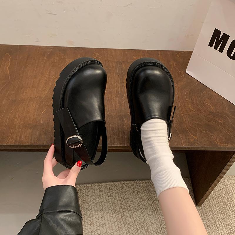 Women's Fashion Slippers Platform Sole Cover Toe Half Slippers Outdoor Fashion All-match One Kick Spring and Autumn Single Shoes