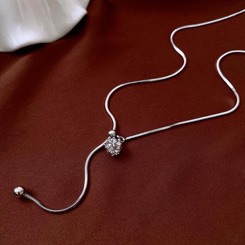 Real Gold Electroplated Zircon Round Adjustable Necklace Simple Fashion Special-Interest Sweater Chain High Ornament