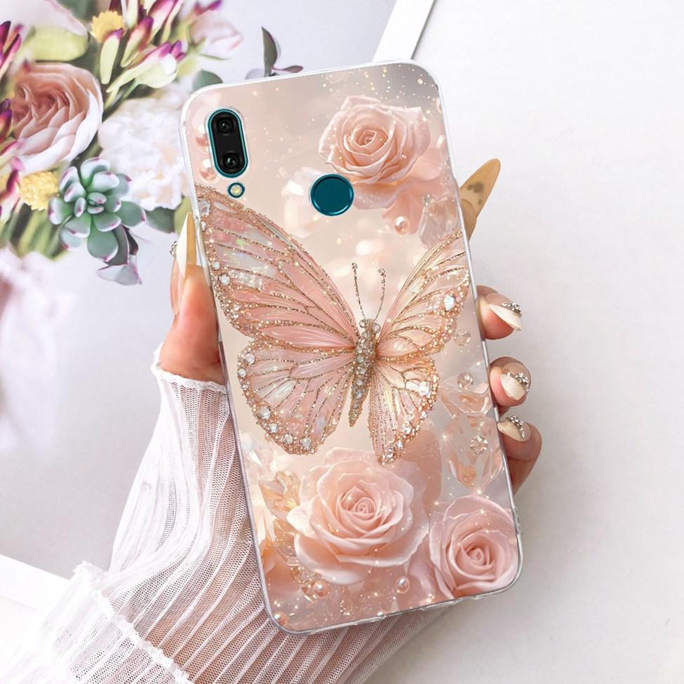 For Huawei Y9 2019 Case Cover Transparent Cute Cat Fashion Butterfly Funny Painted Casing For Huawei JKM-LX1 JKM-LX2 JKM-LX3