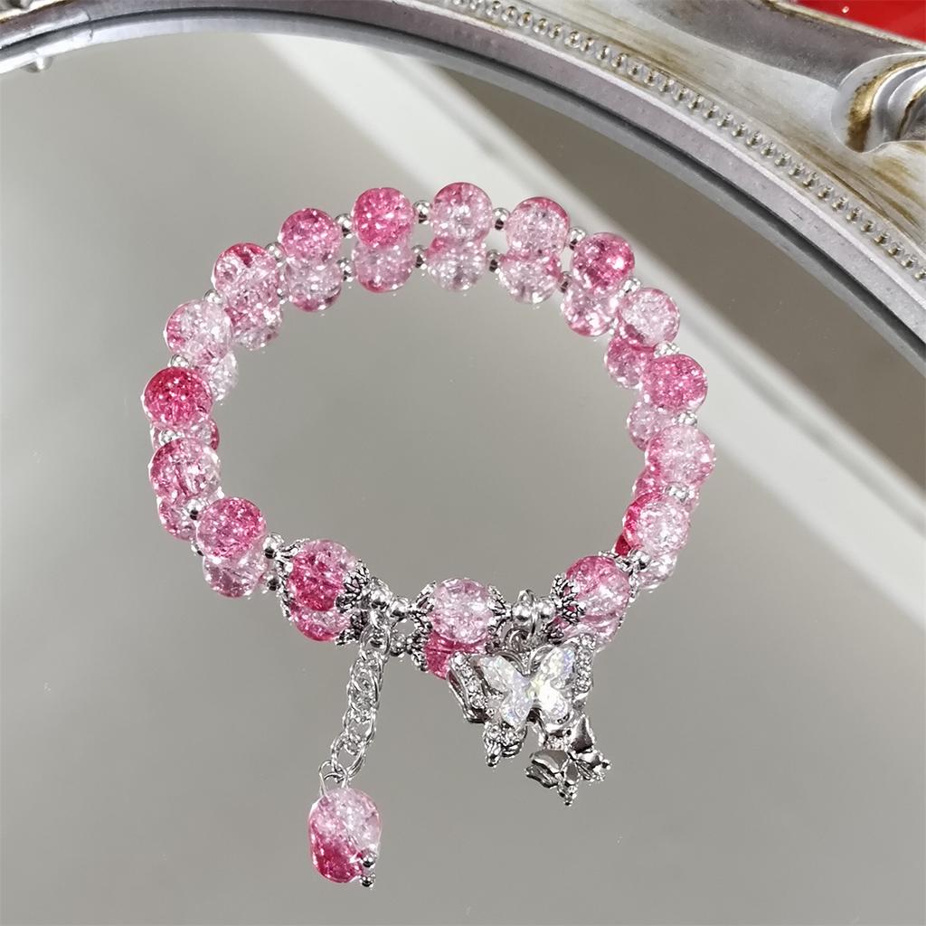 Hot Selling Butterfly Shape Ice Cracking Crystal Beaded Strand Hand Bracelets for Women Girls Student Low Price Jewelry YBR1171