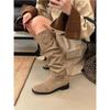 Coarse Heel Suede Khaki Pile Medium Tube Knight Boots Women's Shoes New Autumn and Winter Long Boots