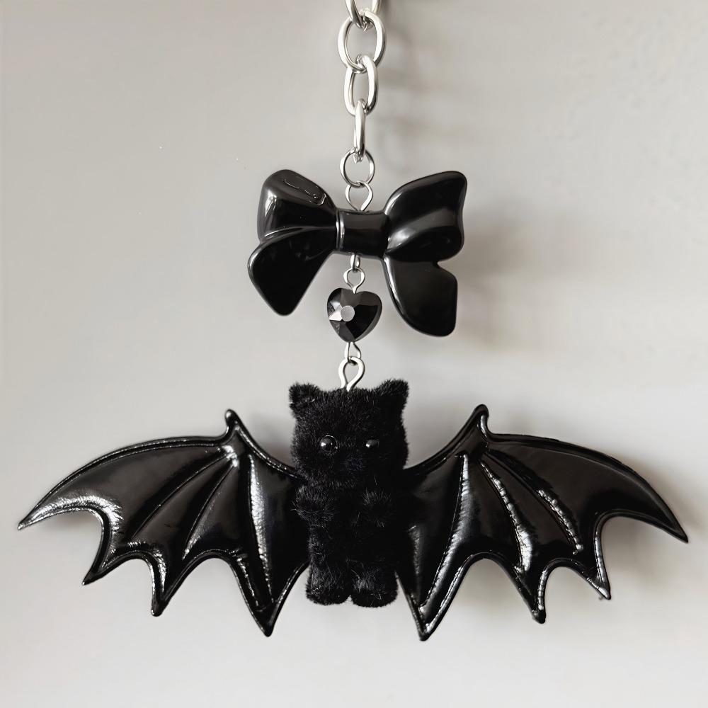 Soft Touch Bear with Wing Keychain Gothic Style Halloween Bat Bear Charm Backpack Decor