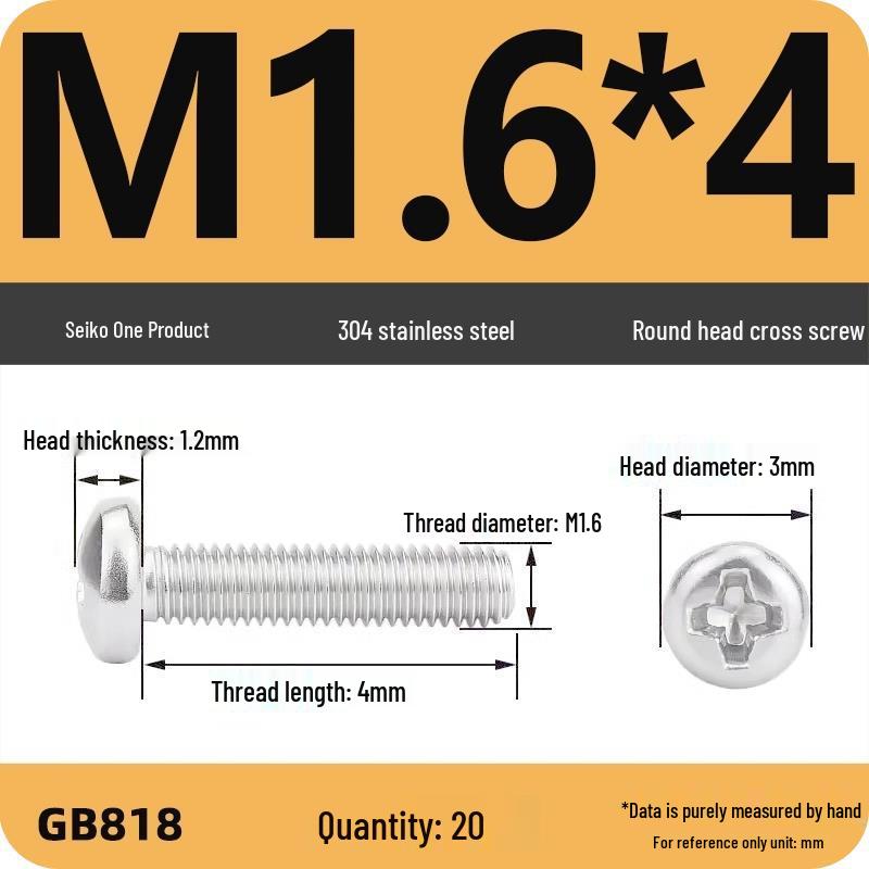 Phillips Pan Head Machine Screws, 304 Stainless Steel, Sizes M1-M10