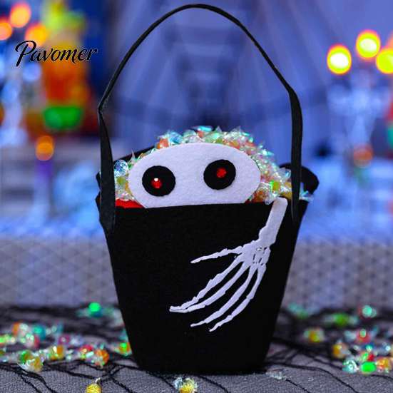 Großer Süßigkeitenspender Halloween Süßes oder Saures Eimer für Kinder, Kürbisgesicht Geist Fledermaus Katze Rollenspiel Requisiten Snackkorb, mit Griff Party