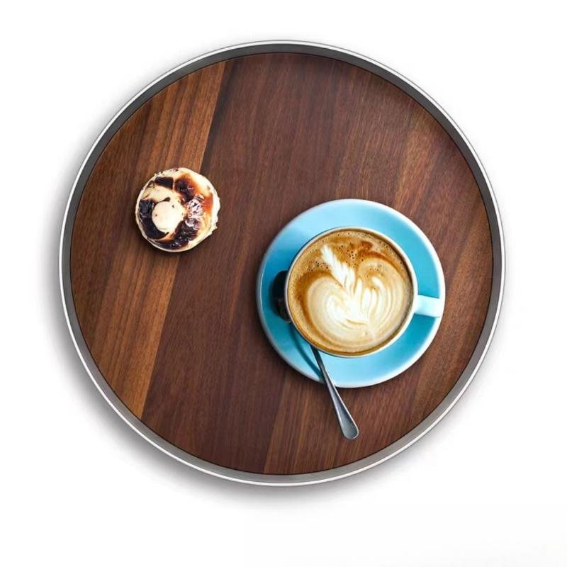 Luxury Tray Stainless Steel Wooden Perfume Simple Storage Trays Circular Decorative Fruit Bowl Kitchen Organizer Acceesories